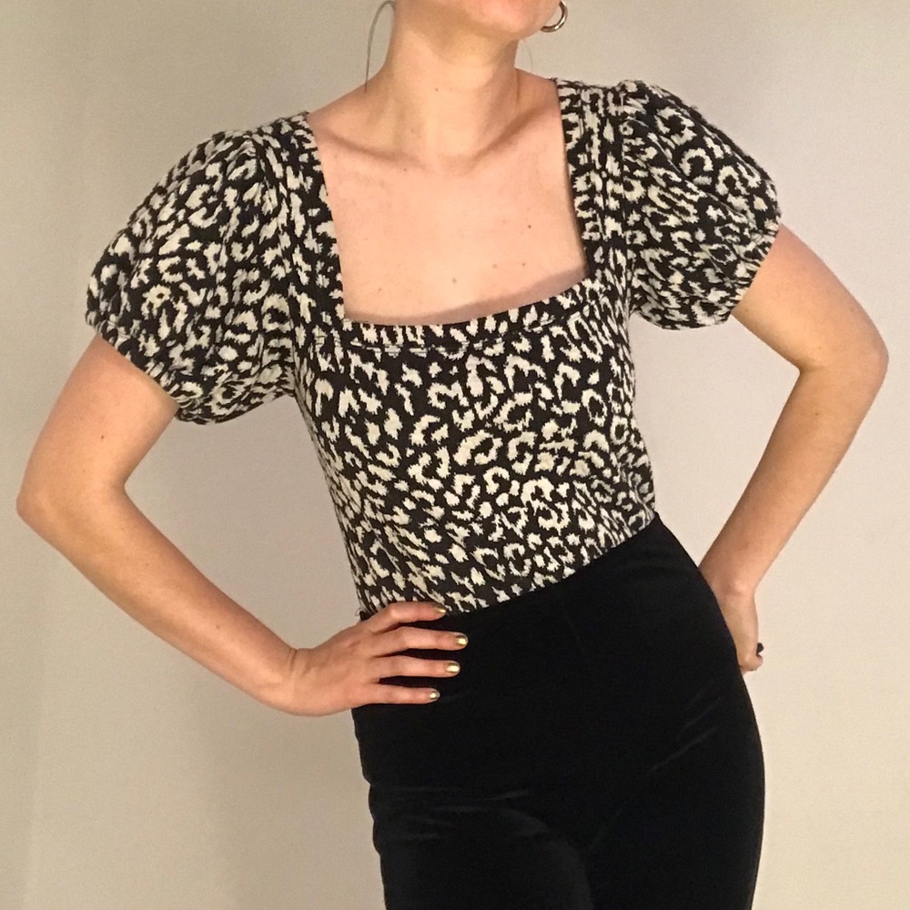 NWT Free People leopard print puff sleeve top